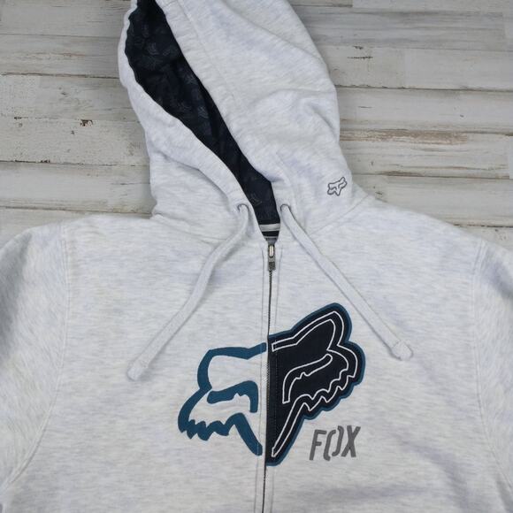 Motocross embroidered light gray Fox Racing Zip up hoodie jacket men's sz small - Picture 2 of 13